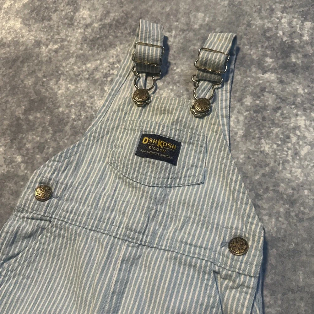 Vintage OshKosh B'gosh Baby Blue Hickory Stripe Shortalls Overalls‎ Size 3/6 Mos